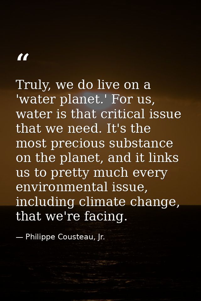 Truly, we do live on a 'water planet.' For us, water is that critical issue that we need. It's the most precious substan — Philippe Cousteau, Jr.