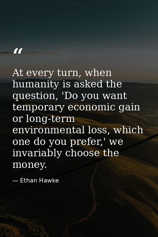 At every turn, when humanity is asked the question, 'Do you want temporary economic gain or long-term environmental loss — Ethan Hawke
