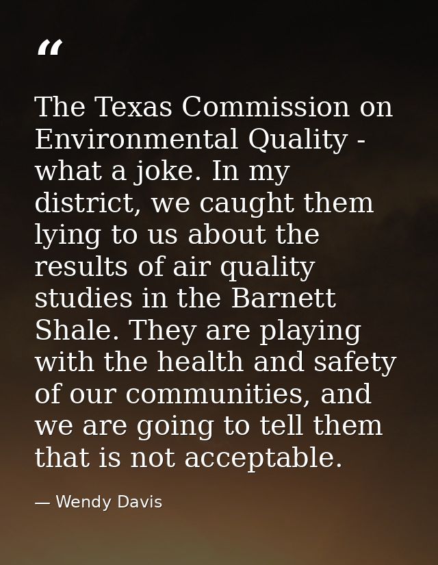 The Texas Commission on Environmental Quality - what a joke. In my district, we caught them lying to us about the result — Wendy Davis