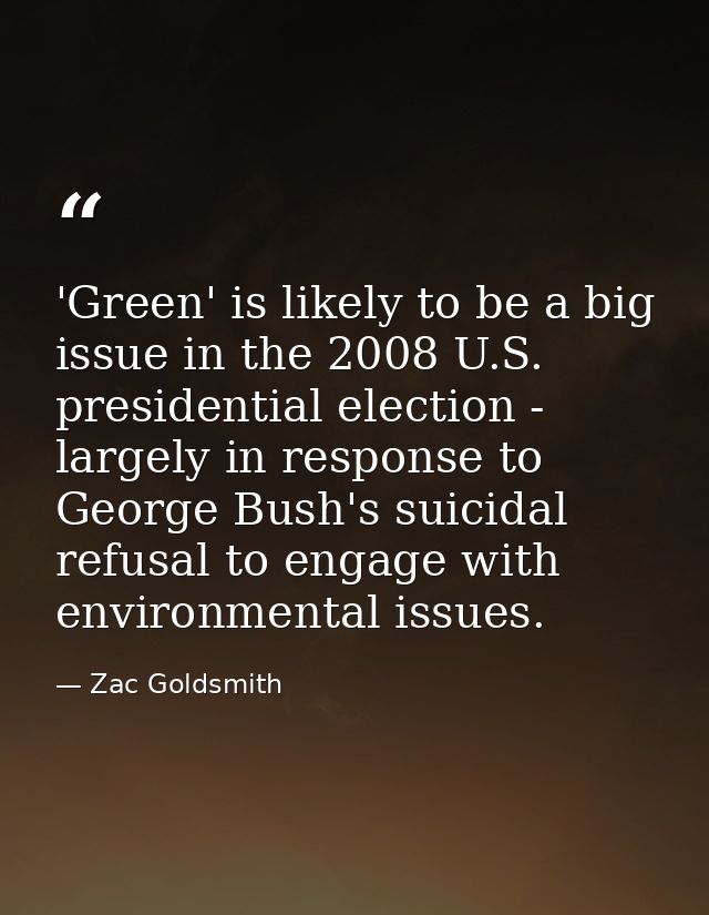 'Green' is likely to be a big issue in the 2008 U.S. presidential election - largely in response to George Bush's suicid — Zac Goldsmith