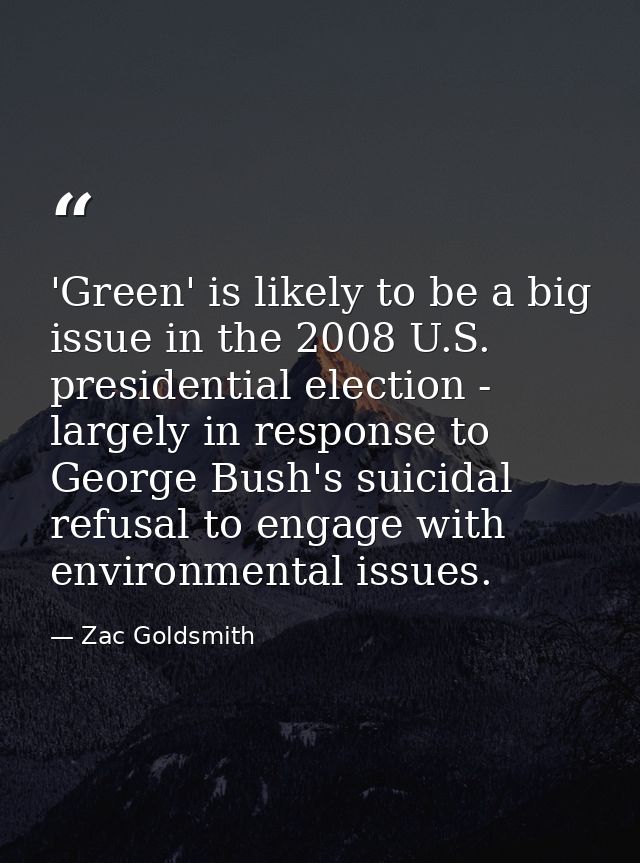 'Green' is likely to be a big issue in the 2008 U.S. presidential election - largely in response to George Bush's suicid — Zac Goldsmith