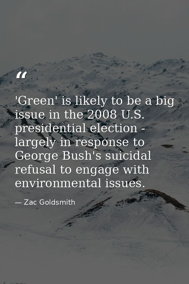 'Green' is likely to be a big issue in the 2008 U.S. presidential election - largely in response to George Bush's suicid — Zac Goldsmith