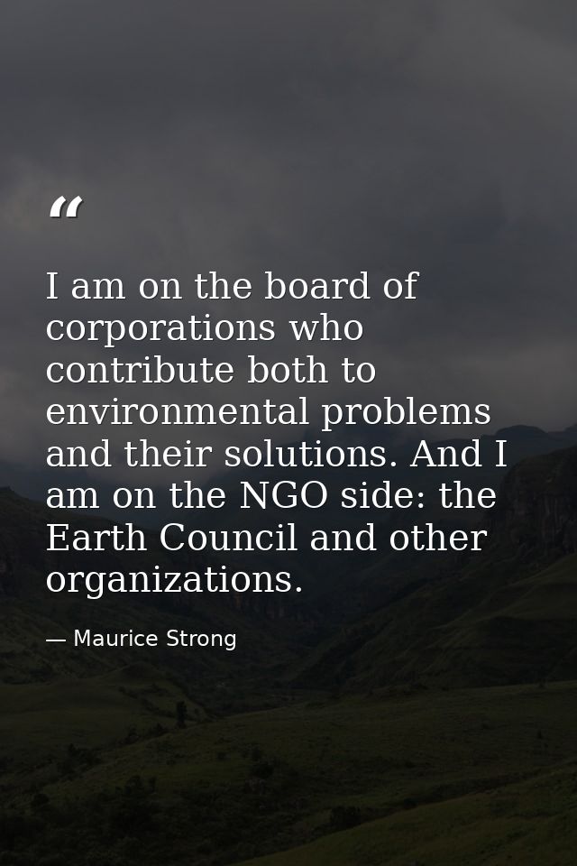I am on the board of corporations who contribute both to environmental problems and their solutions. And I am on the NGO — Maurice Strong