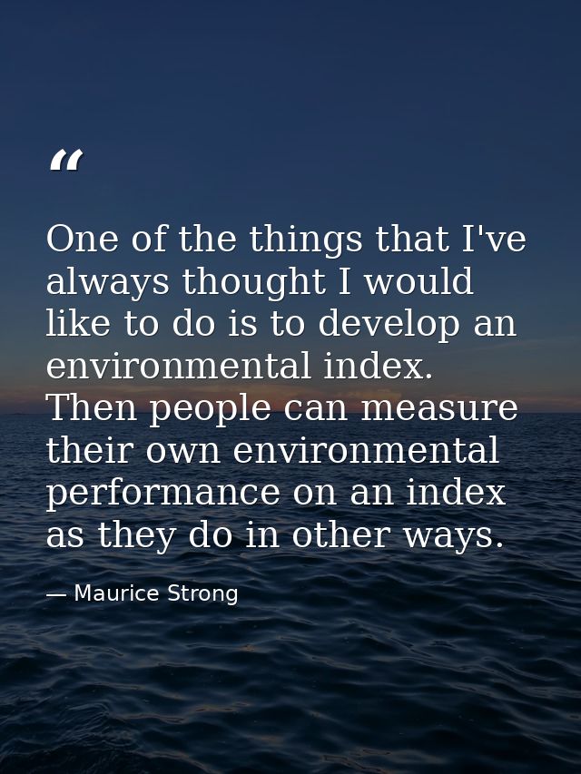 One of the things that I've always thought I would like to do is to develop an environmental index. Then people can meas — Maurice Strong