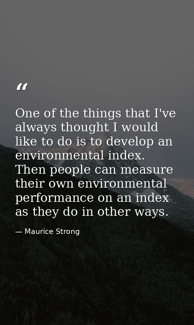 One of the things that I've always thought I would like to do is to develop an environmental index. Then people can meas — Maurice Strong