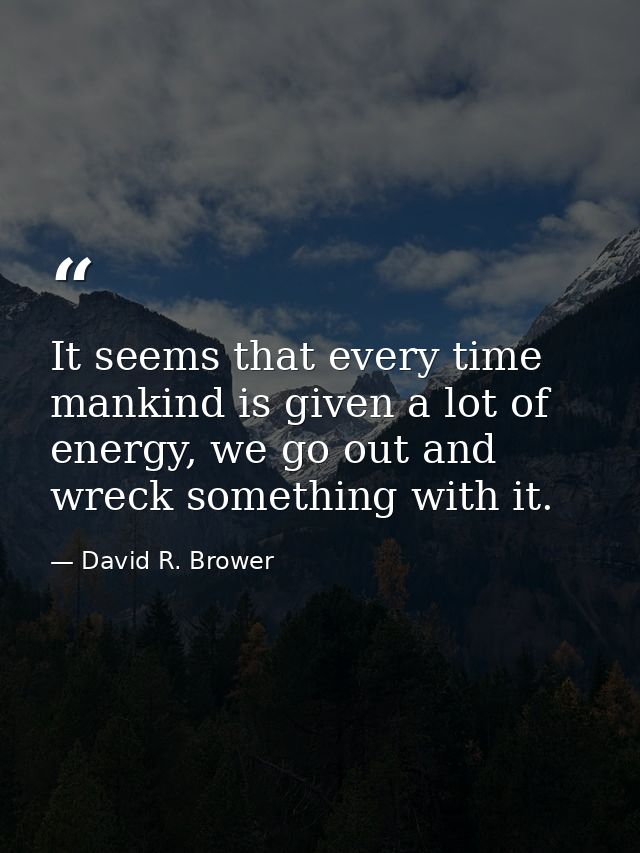 It seems that every time mankind is given a lot of energy, we go out and wreck something with it. — David R. Brower