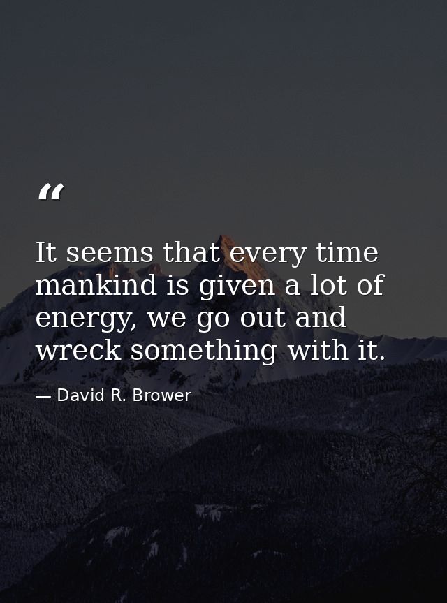 It seems that every time mankind is given a lot of energy, we go out and wreck something with it. — David R. Brower