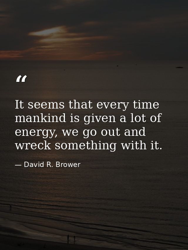 It seems that every time mankind is given a lot of energy, we go out and wreck something with it. — David R. Brower