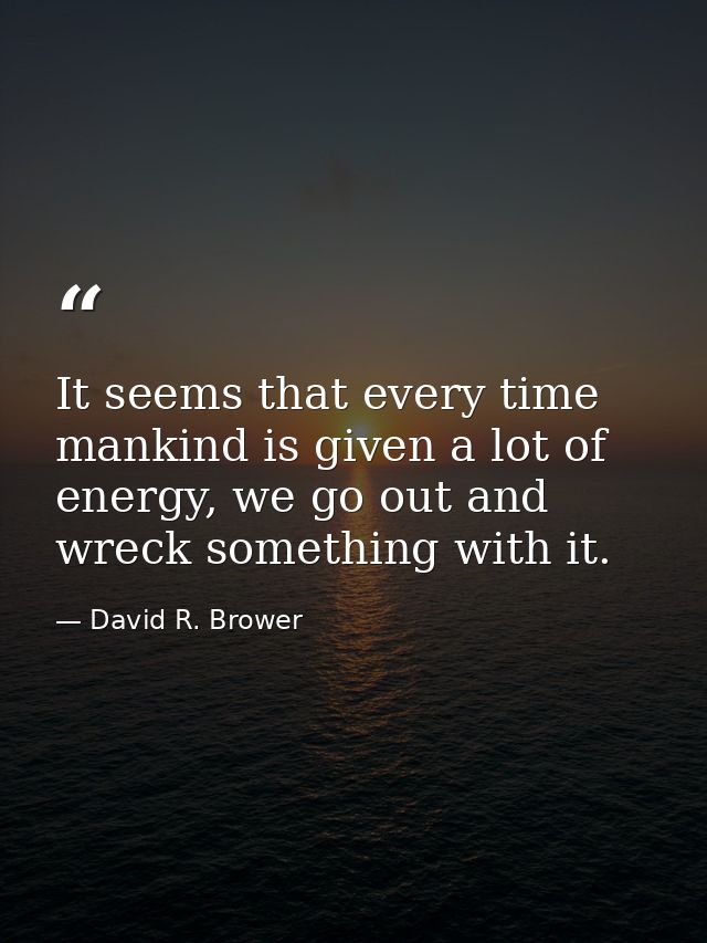 It seems that every time mankind is given a lot of energy, we go out and wreck something with it. — David R. Brower