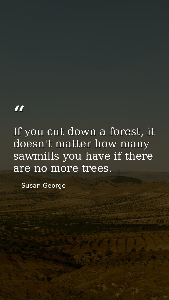 If you cut down a forest, it doesn't matter how many sawmills you have if there are no more trees. — Susan George
