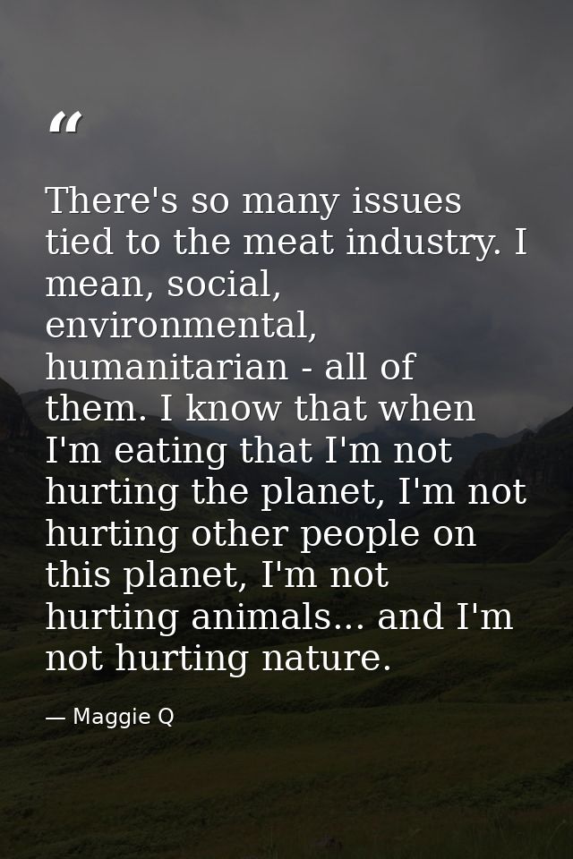 There's so many issues tied to the meat industry. I mean, social, environmental, humanitarian - all of them. I know that — Maggie Q