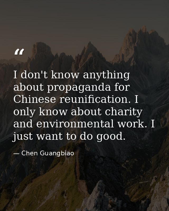 I don't know anything about propaganda for Chinese reunification. I only know about charity and environmental work. I ju — Chen Guangbiao