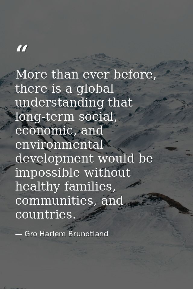 More than ever before, there is a global understanding that long-term social, economic, and environmental development wo — Gro Harlem Brundtland