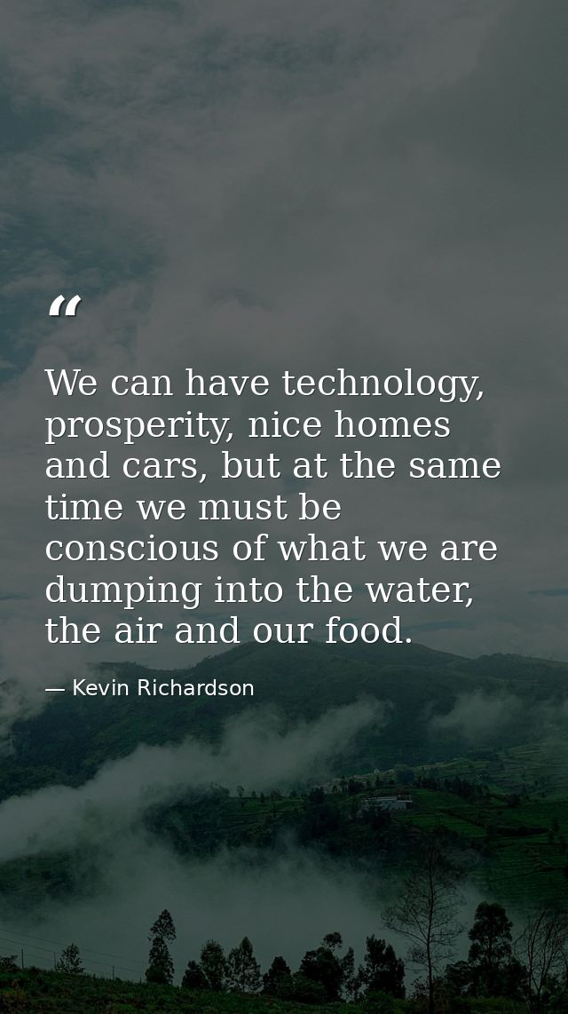 We can have technology, prosperity, nice homes and cars, but at the same time we must be conscious of what we are dumpin — Kevin Richardson