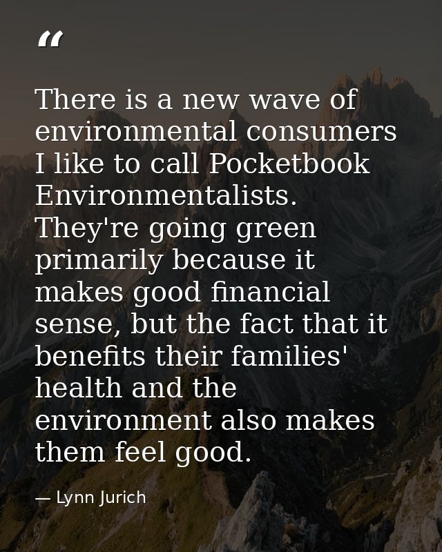 There is a new wave of environmental consumers I like to call Pocketbook Environmentalists. They're going green primaril — Lynn Jurich