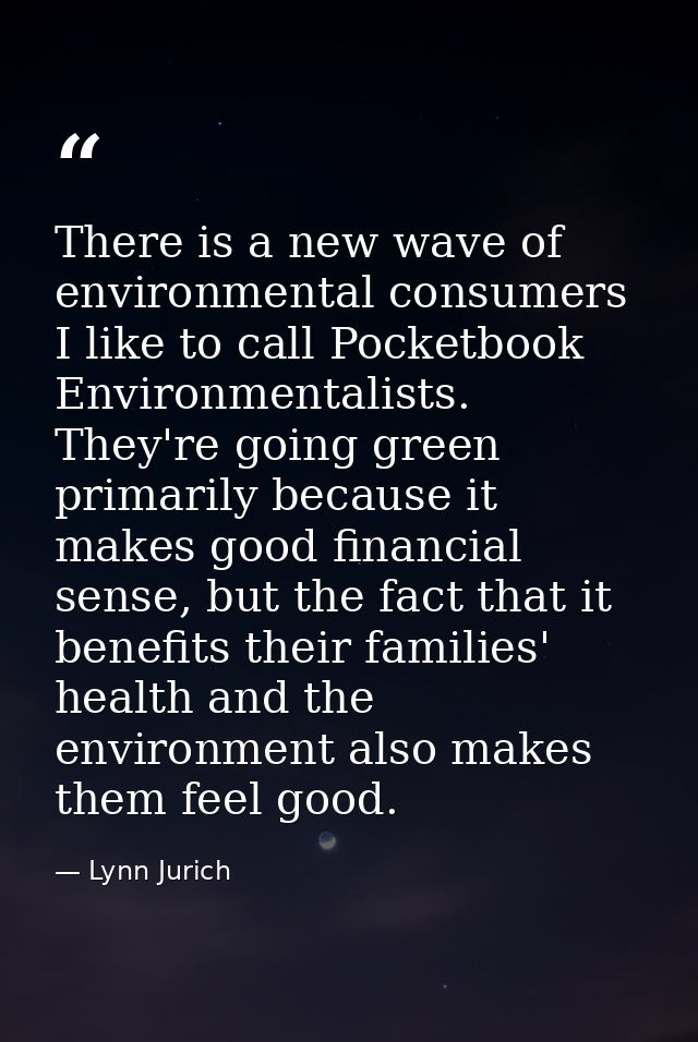 There is a new wave of environmental consumers I like to call Pocketbook Environmentalists. They're going green primaril — Lynn Jurich