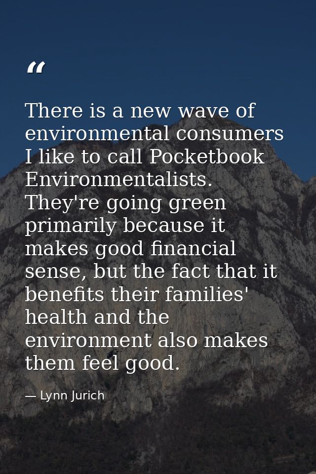 There is a new wave of environmental consumers I like to call Pocketbook Environmentalists. They're going green primaril — Lynn Jurich