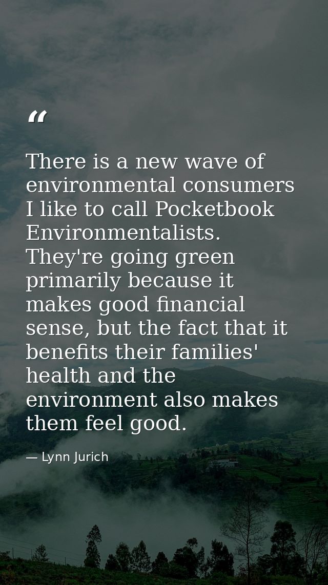There is a new wave of environmental consumers I like to call Pocketbook Environmentalists. They're going green primaril — Lynn Jurich