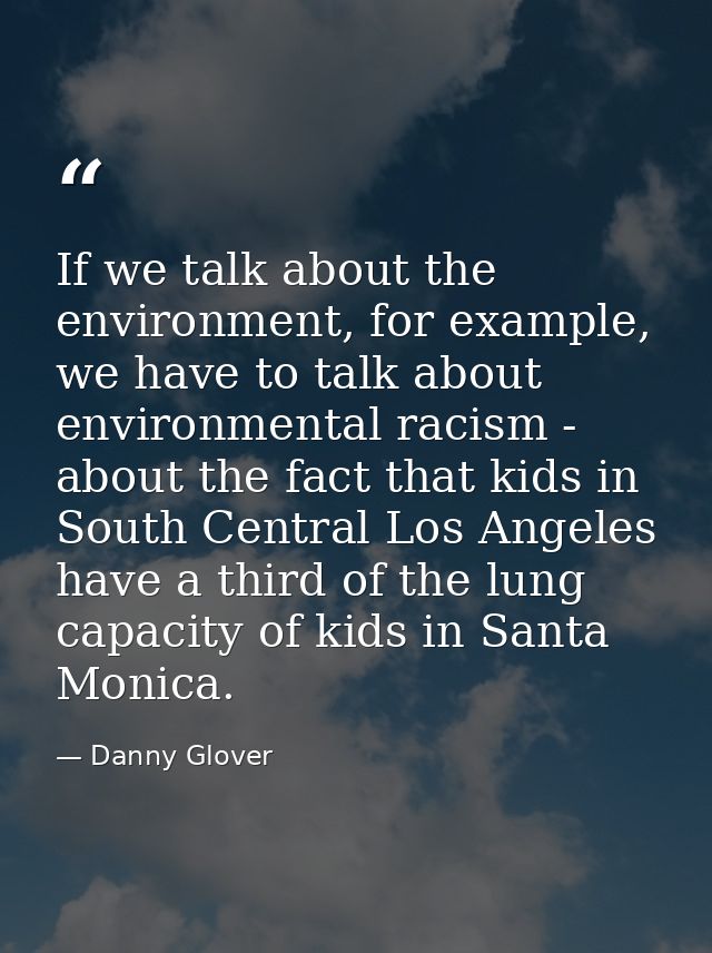 If we talk about the environment, for example, we have to talk about environmental racism - about the fact that kids in  — Danny Glover