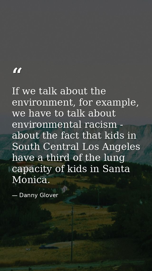 If we talk about the environment, for example, we have to talk about environmental racism - about the fact that kids in  — Danny Glover