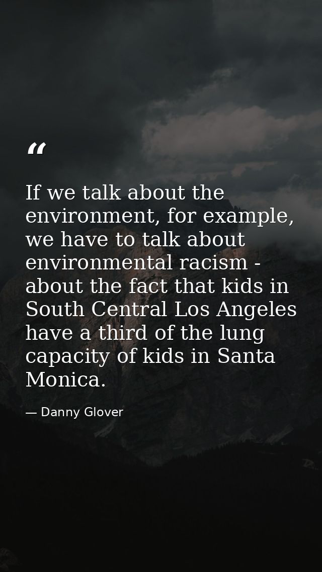 If we talk about the environment, for example, we have to talk about environmental racism - about the fact that kids in  — Danny Glover