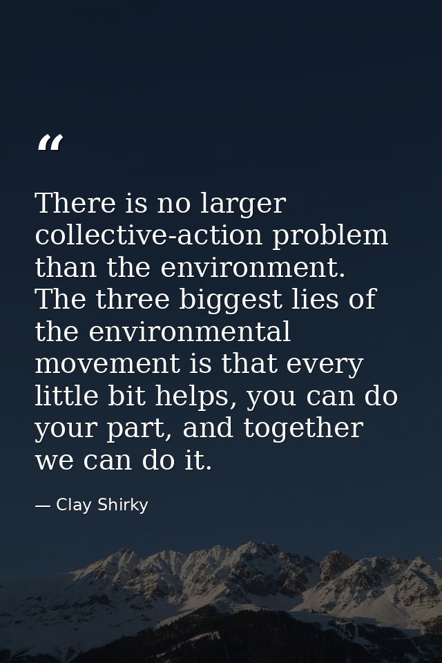 There is no larger collective-action problem than the environment. The three biggest lies of the environmental movement  — Clay Shirky