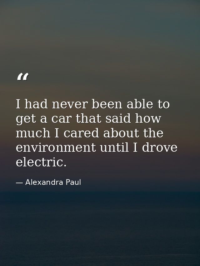 I had never been able to get a car that said how much I cared about the environment until I drove electric. — Alexandra Paul