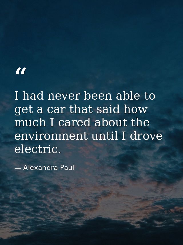I had never been able to get a car that said how much I cared about the environment until I drove electric. — Alexandra Paul