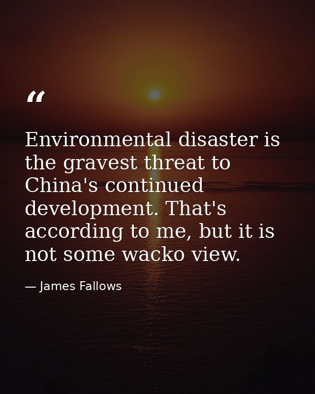 Environmental disaster is the gravest threat to China's continued development. That's according to me, but it is not som — James Fallows