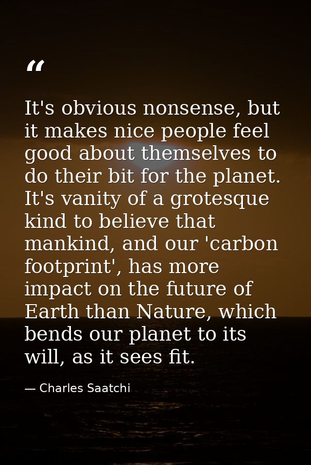 It's obvious nonsense, but it makes nice people feel good about themselves to do their bit for the planet. It's vanity o — Charles Saatchi