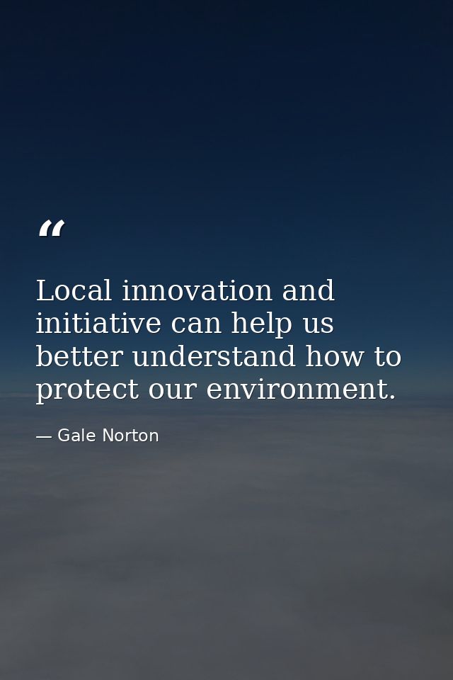 Local innovation and initiative can help us better understand how to protect our environment. — Gale Norton