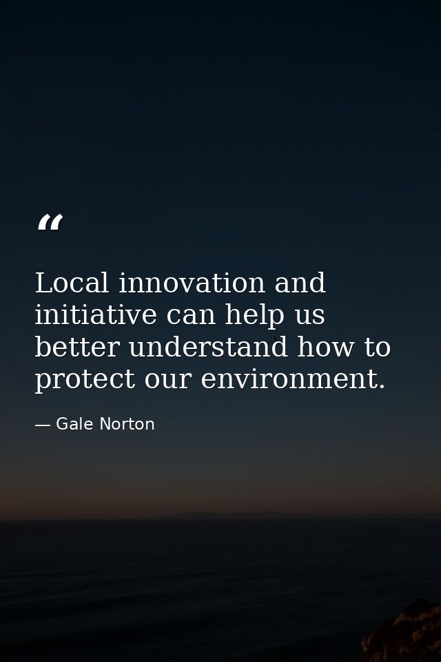 Local innovation and initiative can help us better understand how to protect our environment. — Gale Norton