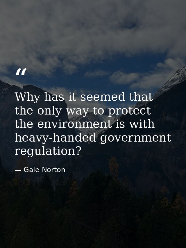 Why has it seemed that the only way to protect the environment is with heavy-handed government regulation? — Gale Norton