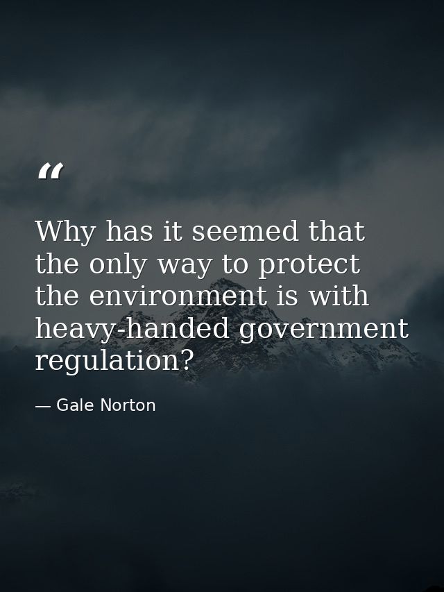 Why has it seemed that the only way to protect the environment is with heavy-handed government regulation? — Gale Norton
