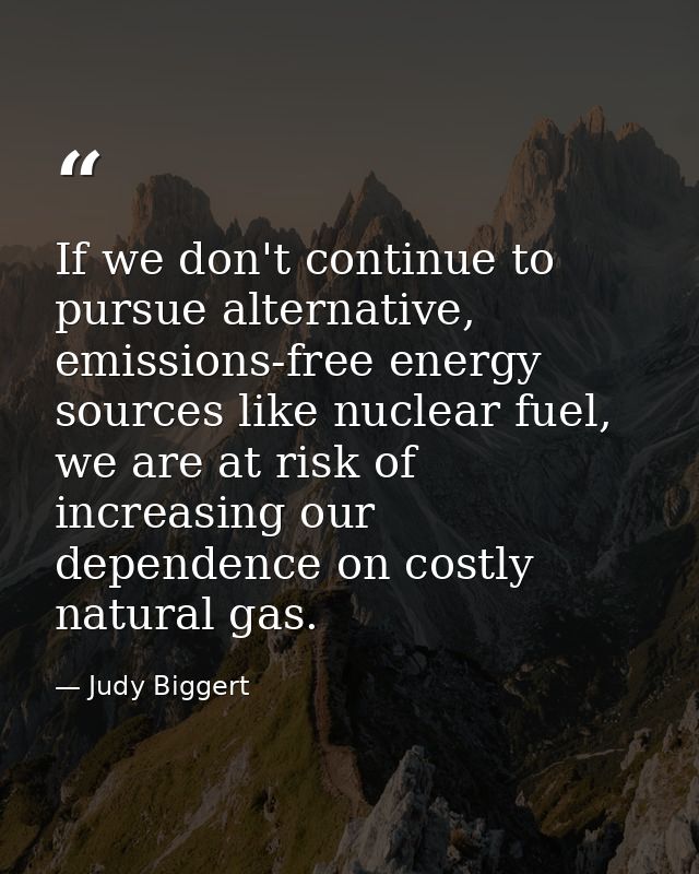 If we don't continue to pursue alternative, emissions-free energy sources like nuclear fuel, we are at risk of increasin — Judy Biggert