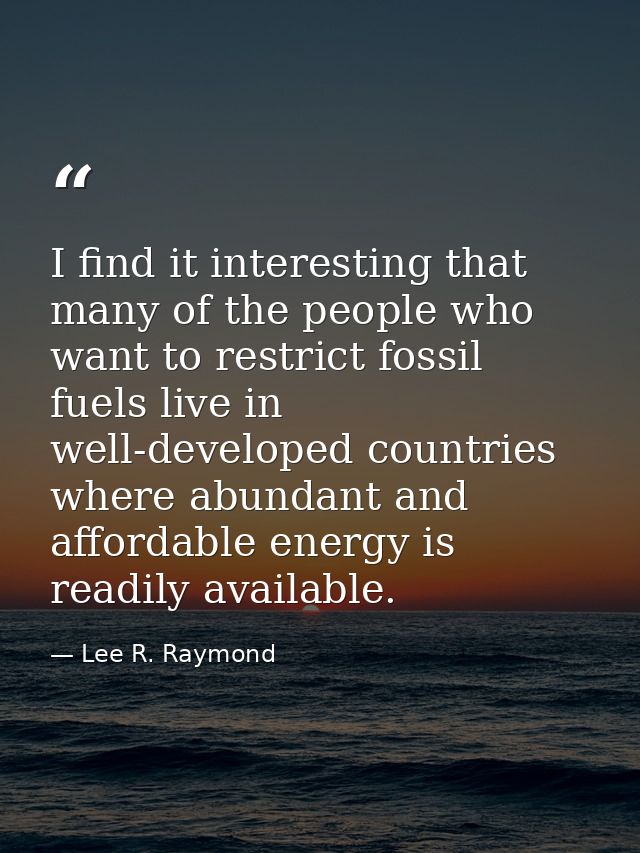 I find it interesting that many of the people who want to restrict fossil fuels live in well-developed countries where a — Lee R. Raymond