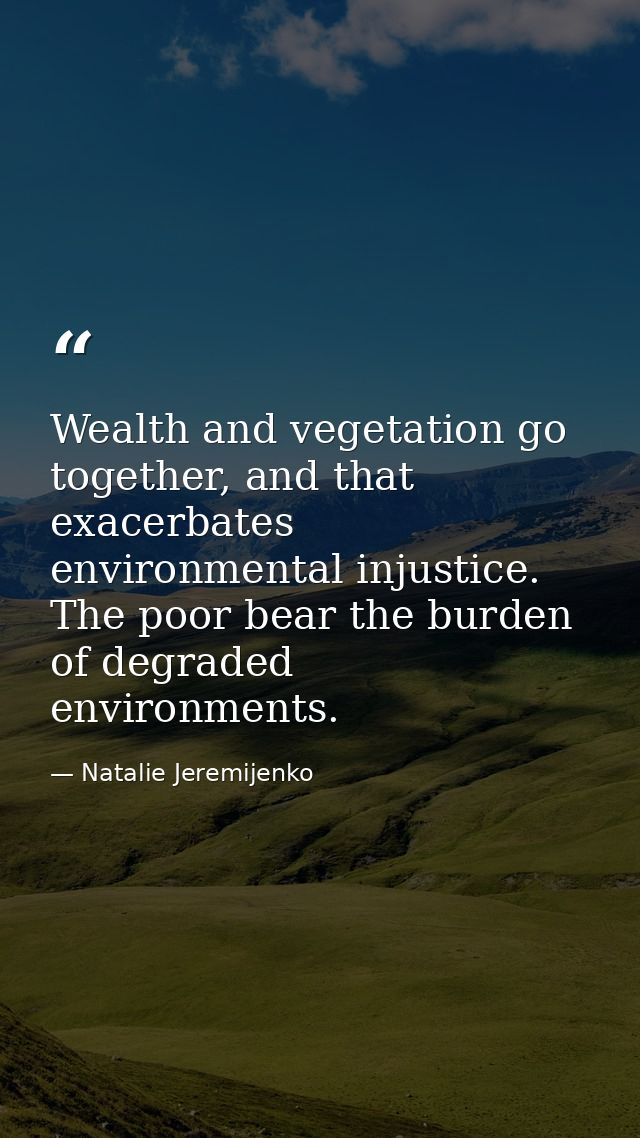 Wealth and vegetation go together, and that exacerbates environmental injustice. The poor bear the burden of degraded en — Natalie Jeremijenko