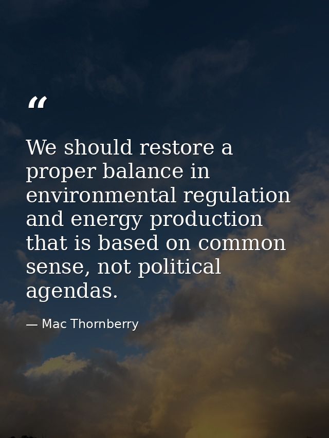 We should restore a proper balance in environmental regulation and energy production that is based on common sense, not  — Mac Thornberry