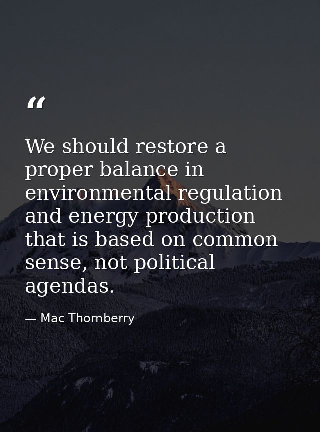 We should restore a proper balance in environmental regulation and energy production that is based on common sense, not  — Mac Thornberry