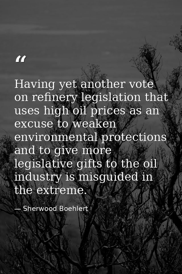 Having yet another vote on refinery legislation that uses high oil prices as an excuse to weaken environmental protectio — Sherwood Boehlert