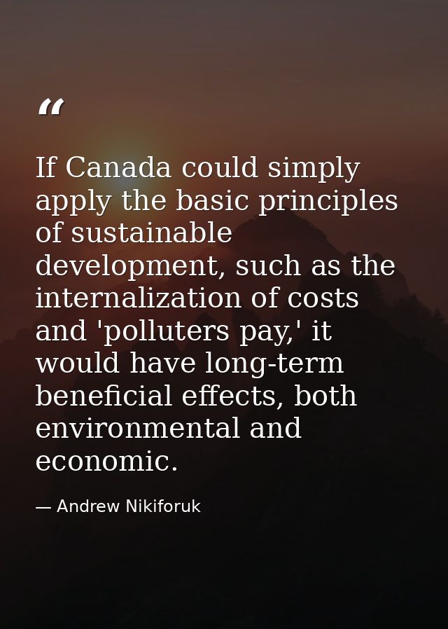 If Canada could simply apply the basic principles of sustainable development, such as the internalization of costs and ' — Andrew Nikiforuk
