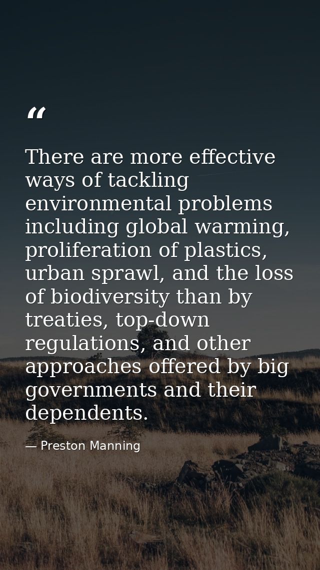 There are more effective ways of tackling environmental problems including global warming, proliferation of plastics, ur — Preston Manning