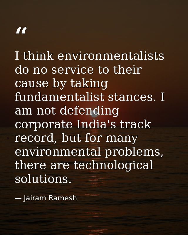I think environmentalists do no service to their cause by taking fundamentalist stances. I am not defending corporate In — Jairam Ramesh