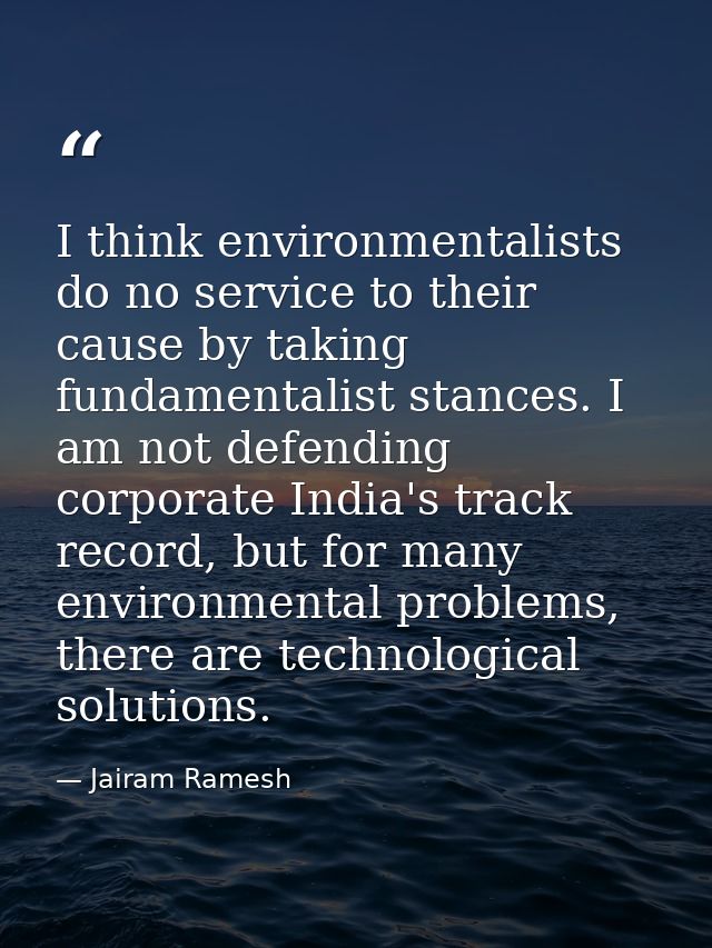 I think environmentalists do no service to their cause by taking fundamentalist stances. I am not defending corporate In — Jairam Ramesh