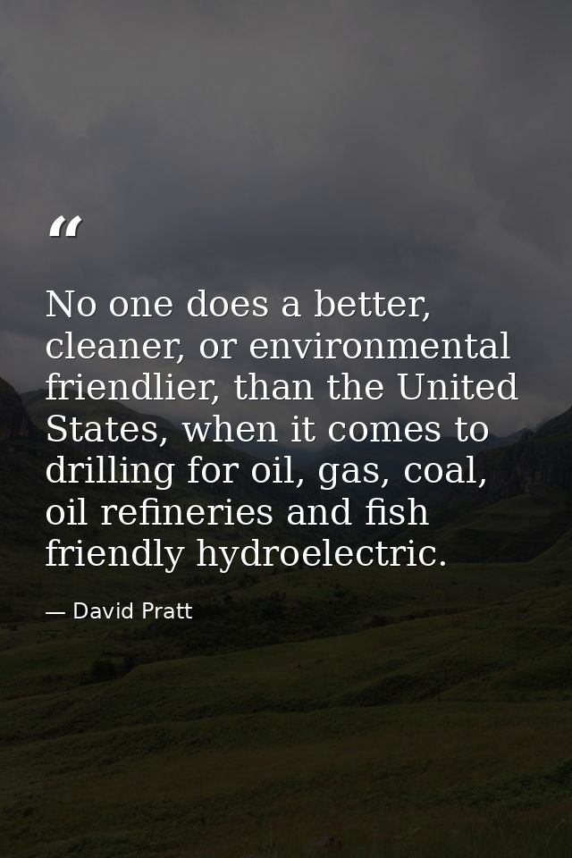 No one does a better, cleaner, or environmental friendlier, than the United States, when it comes to drilling for oil, g — David Pratt