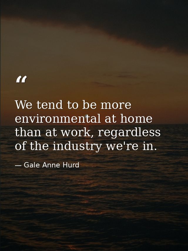 We tend to be more environmental at home than at work, regardless of the industry we're in. — Gale Anne Hurd