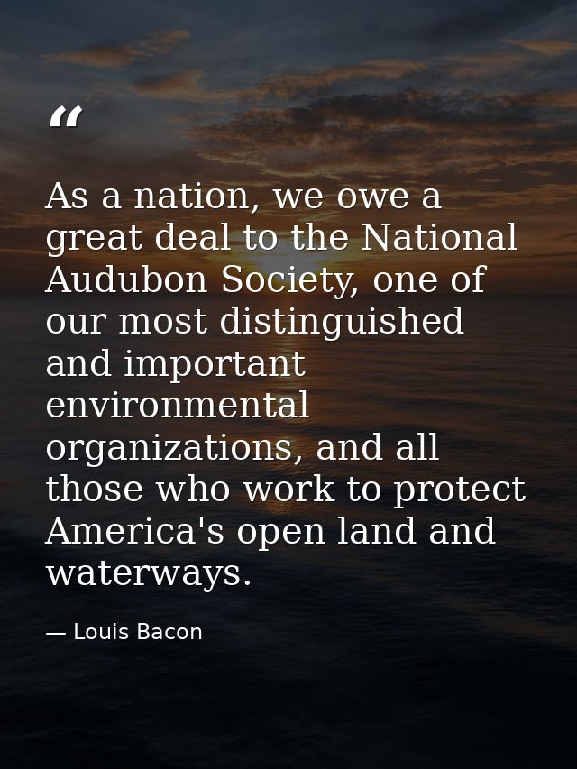 As a nation, we owe a great deal to the National Audubon Society, one of our most distinguished and important environmen — Louis Bacon
