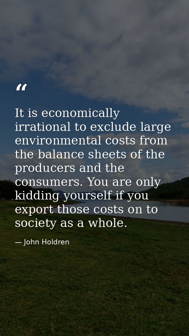 It is economically irrational to exclude large environmental costs from the balance sheets of the producers and the cons — John Holdren