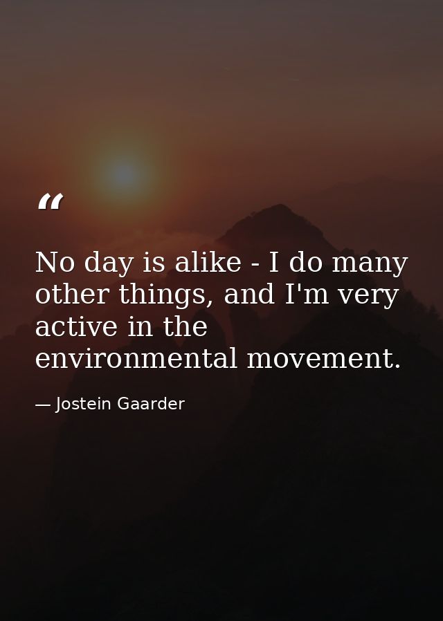 No day is alike - I do many other things, and I'm very active in the environmental movement. — Jostein Gaarder