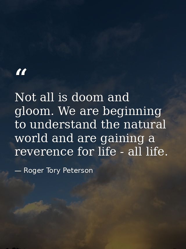 Not all is doom and gloom. We are beginning to understand the natural world and are gaining a reverence for life - all l — Roger Tory Peterson